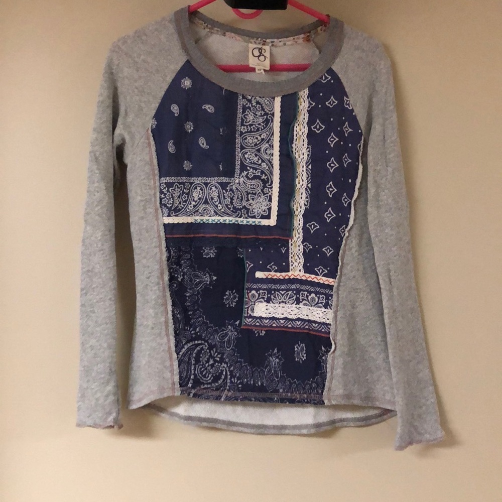 Anthropologie Gray and Blue Patchwork Sweater